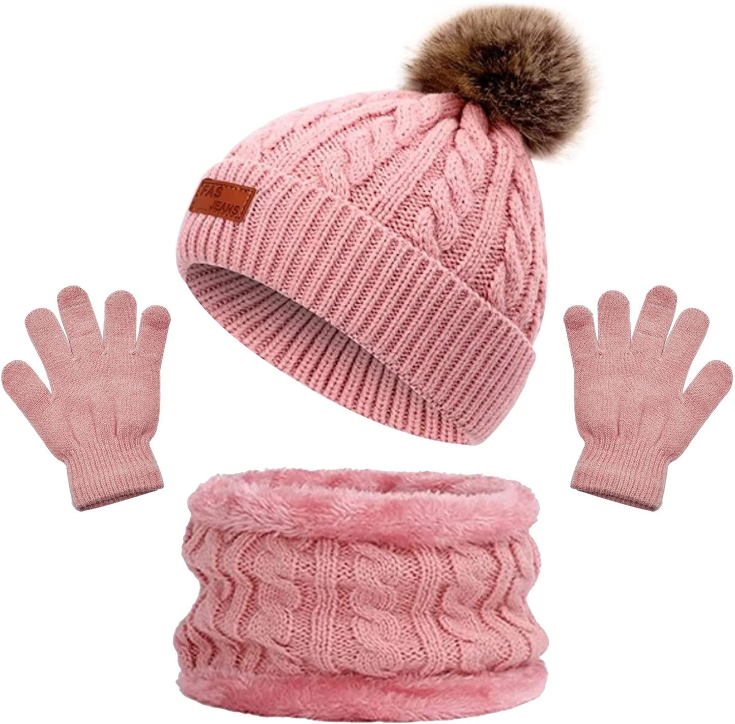 Kids Warm Fleece Hat, Scarf & Glove Set, 3-Piece