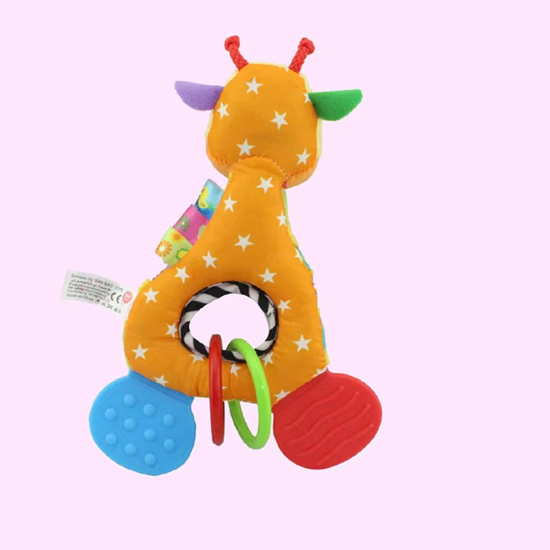 Baby Animal Hand-Held Rattle Bite Glue Can Bite Newborn Grasp Training Soothing Plush Toy