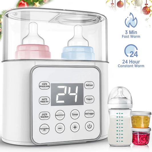 Baby , 9-In-1 Portable , Baby Bottle Sterilizer, Double Bottle Breast Milk Warmer with LCD Display, Timer & 24H Temperature Control