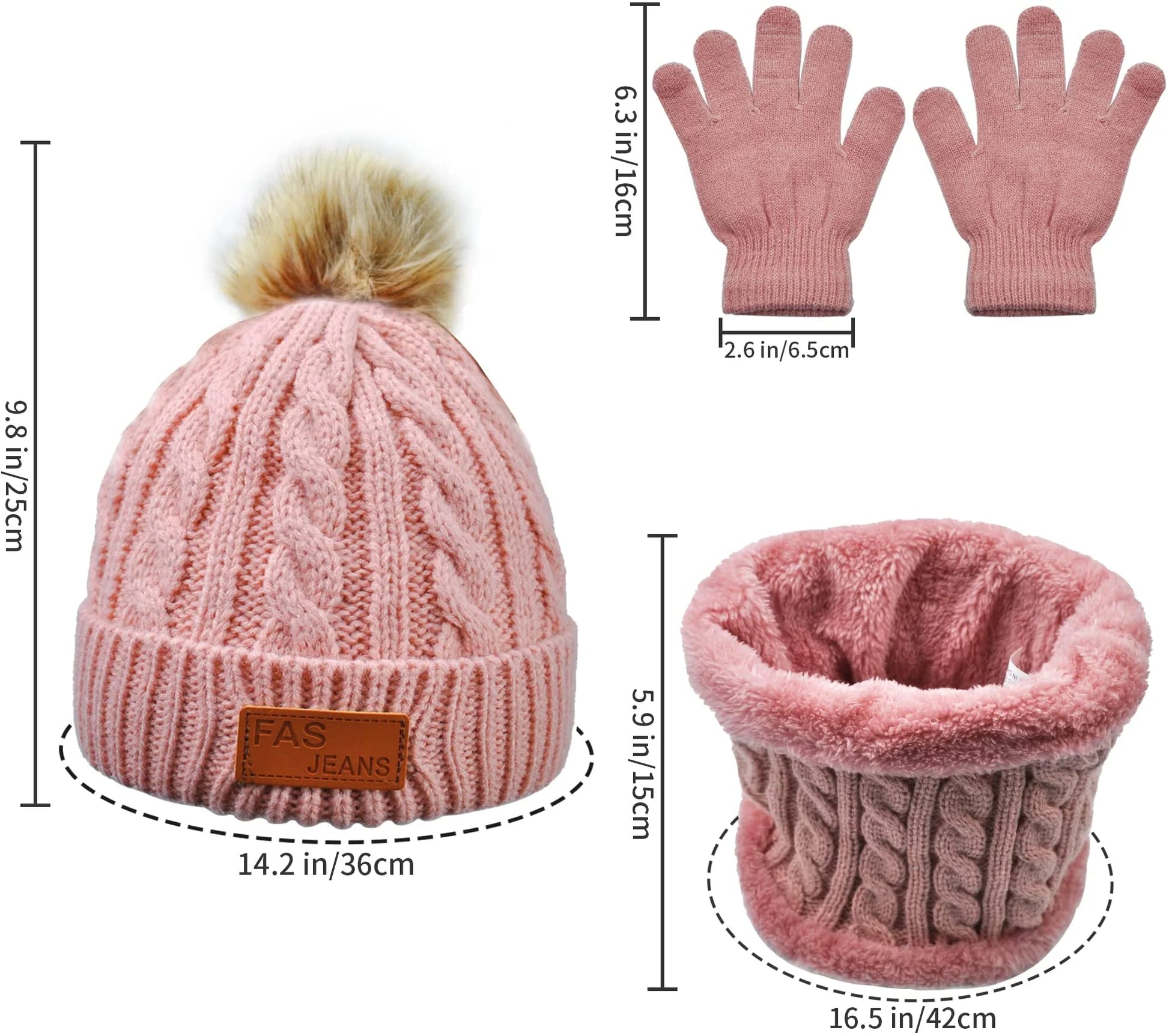 Kids Warm Fleece Hat, Scarf & Glove Set, 3-Piece