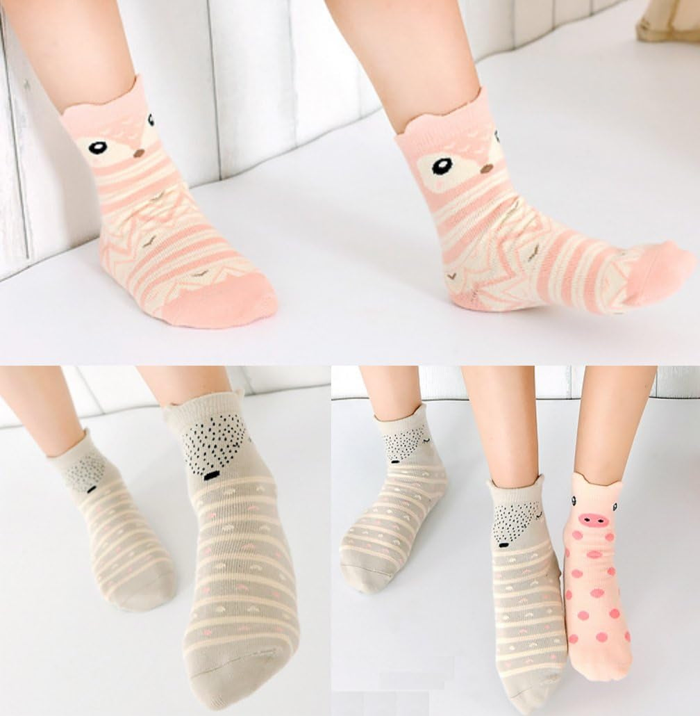 Kids Toddler Big Little Girls Fashion Cotton Crew Cute Socks -5 Pairs