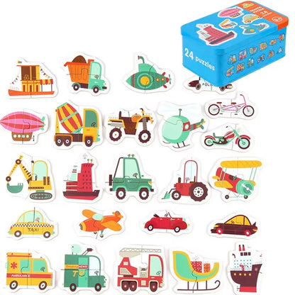 Baby Puzzle Montessori Educational Toys Wood 3D Puzzle Games Iron Box Children Puzzles Jigsaw Wooden Puzzles for Kids 2 3 4 Year