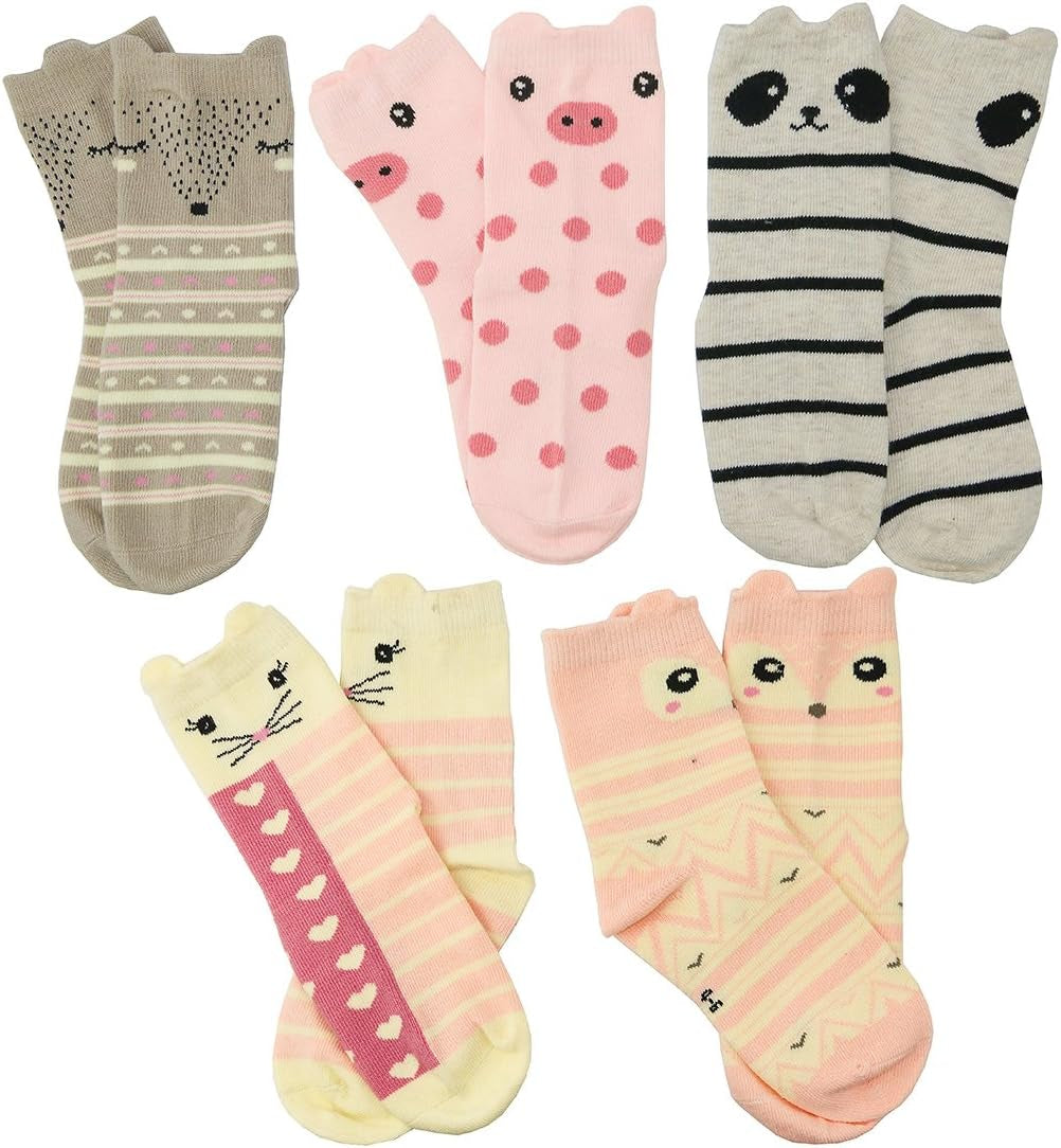 Kids Toddler Big Little Girls Fashion Cotton Crew Cute Socks -5 Pairs