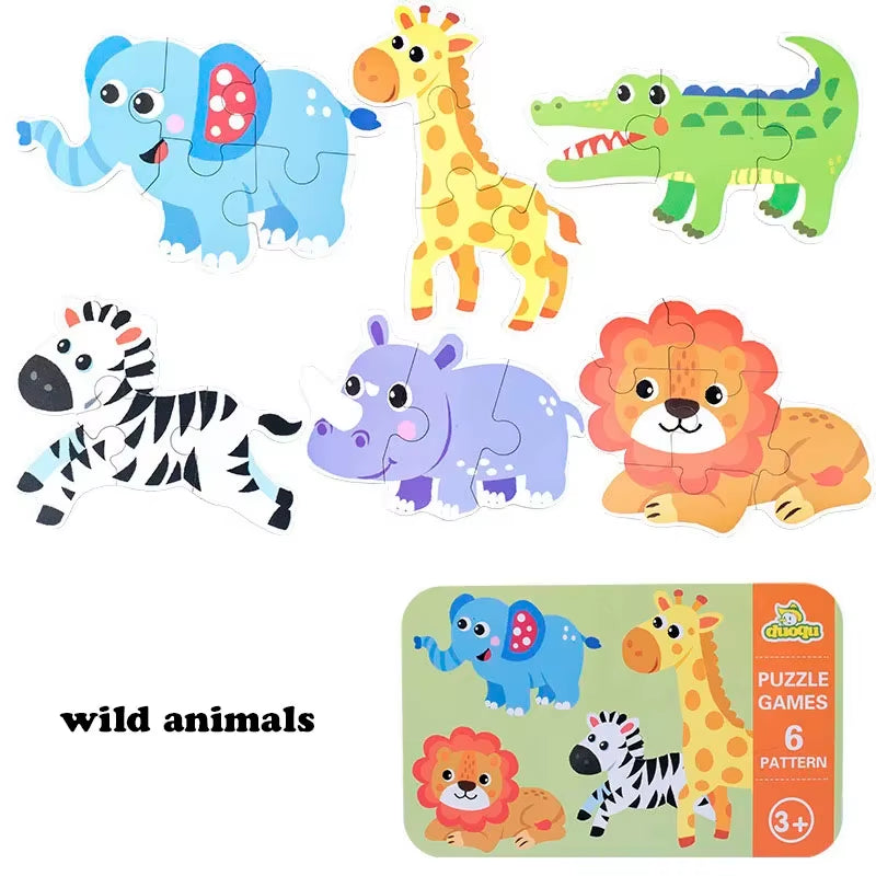 Baby Puzzle Montessori Educational Toys Wood 3D Puzzle Games Iron Box Children Puzzles Jigsaw Wooden Puzzles for Kids 2 3 4 Year